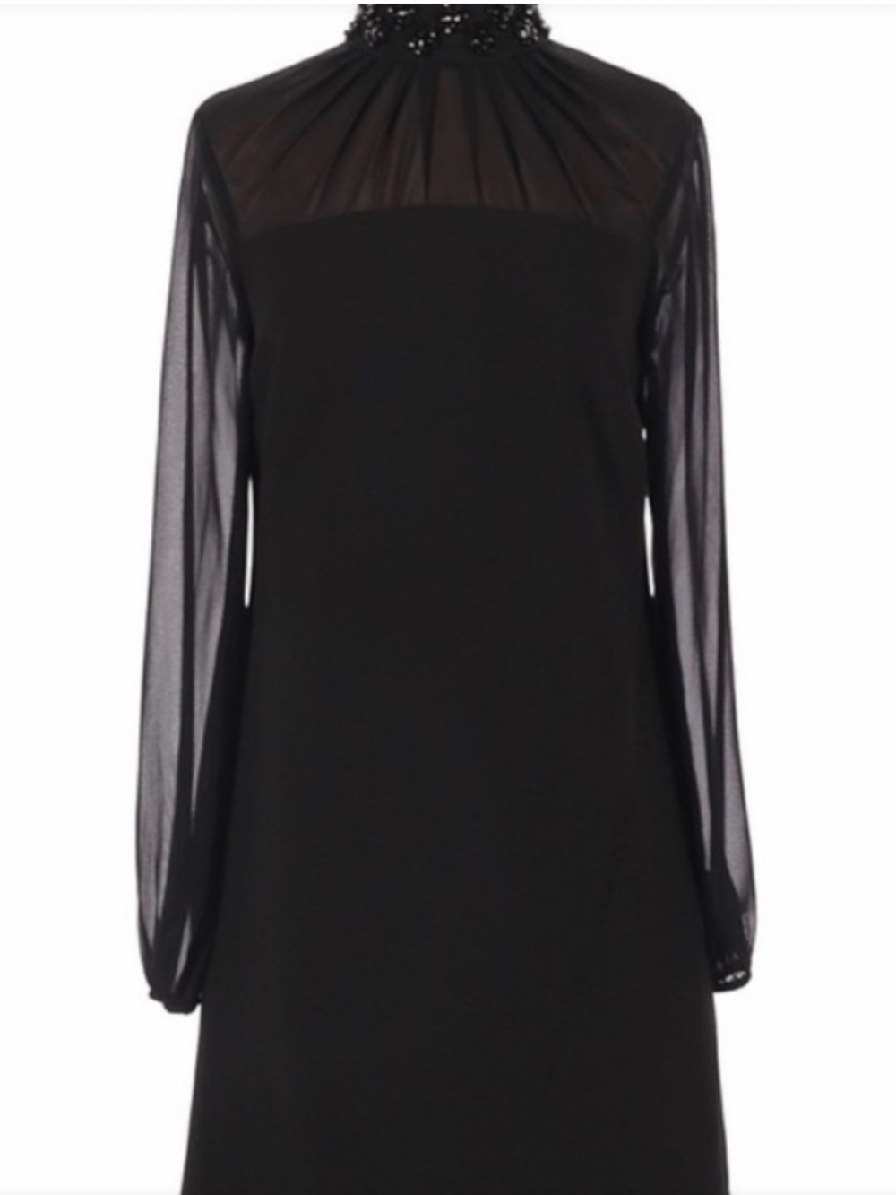 Alex Marie Black Long Sleeve High Neck Chiffon Yoke Dress